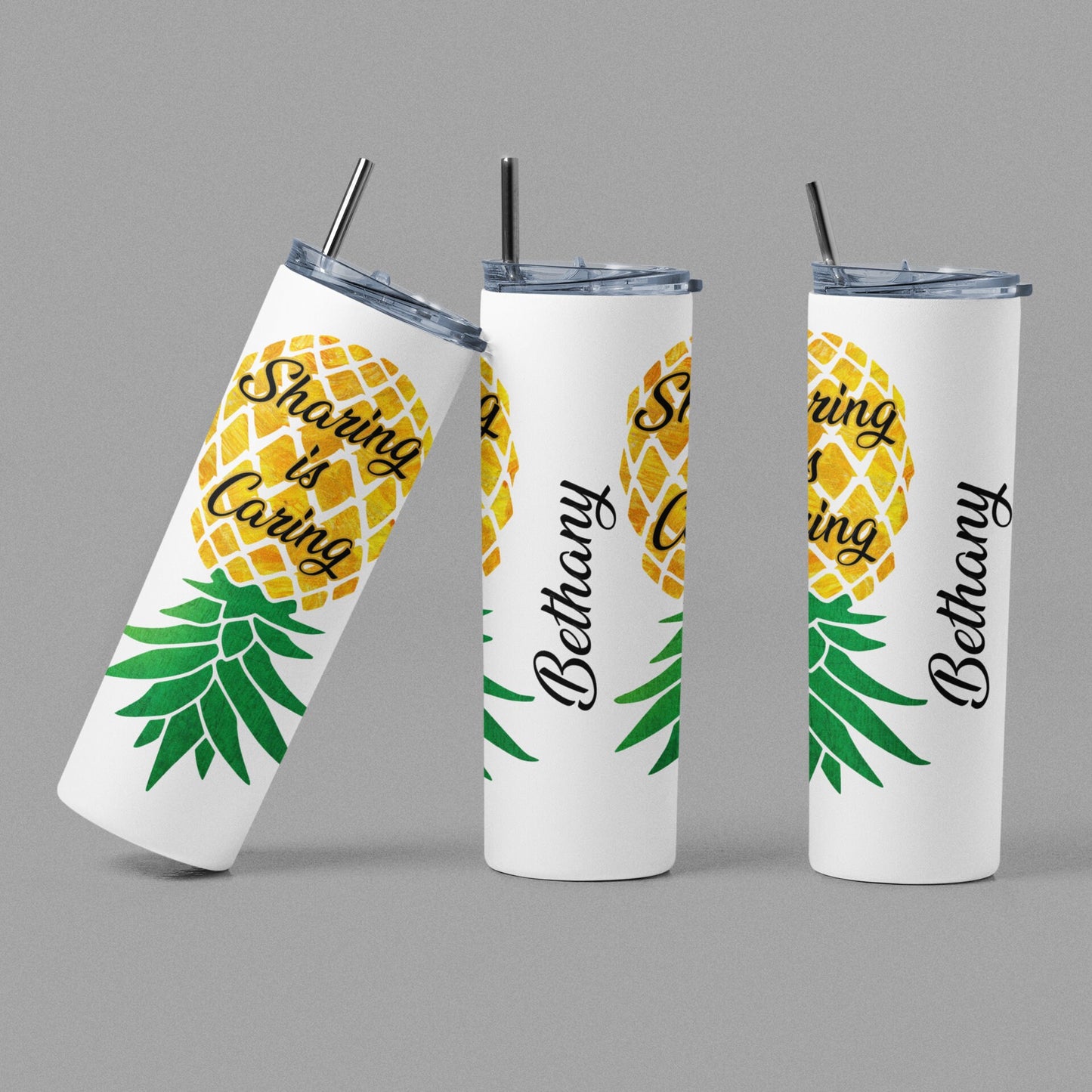 Sharing is Caring Upside Down Pineapple Personalized Glow Tumbler