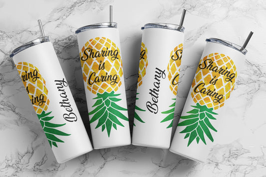 Sharing is Caring Upside Down Pineapple Personalized Glow Tumbler