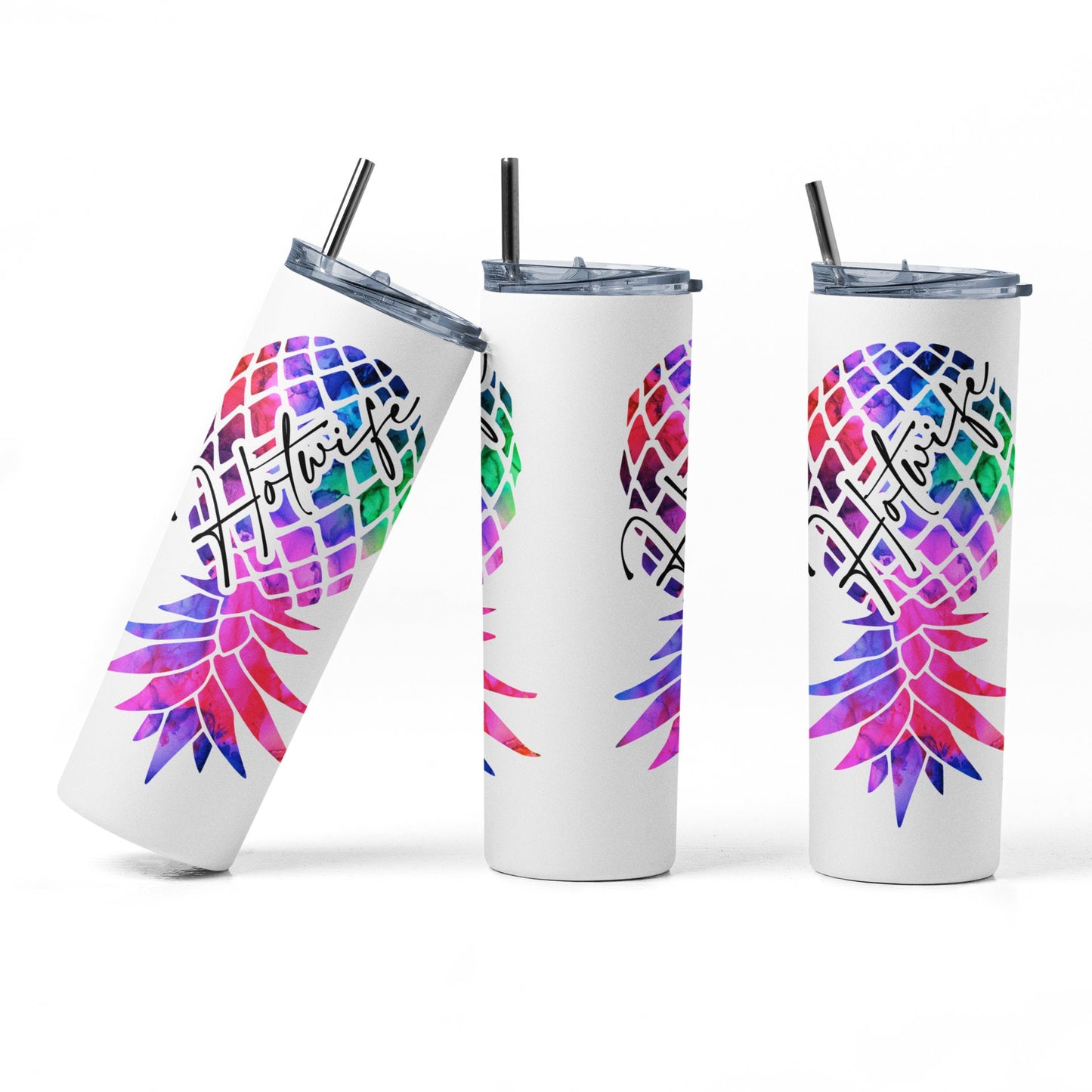 Hotwife Multicolored Upside Down Pineapple 20 oz Tumbler, Swinger Lifestyle Insulated Cup