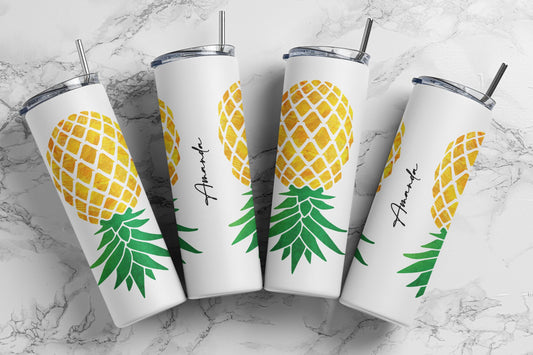 Yellow Upside Down Pineapple Personalized Tumbler