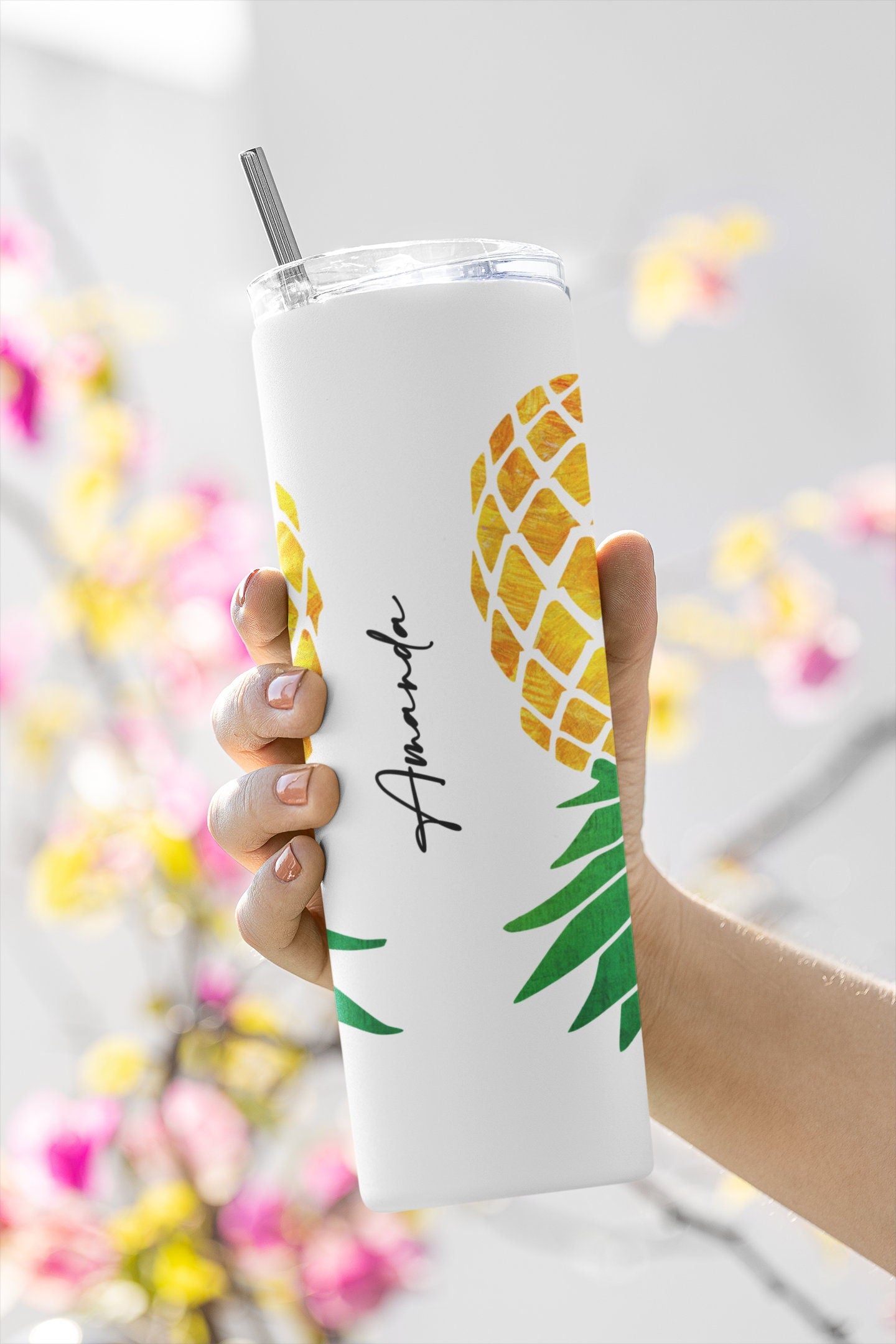 Upside Down Pineapple Personalized Glow Tumbler