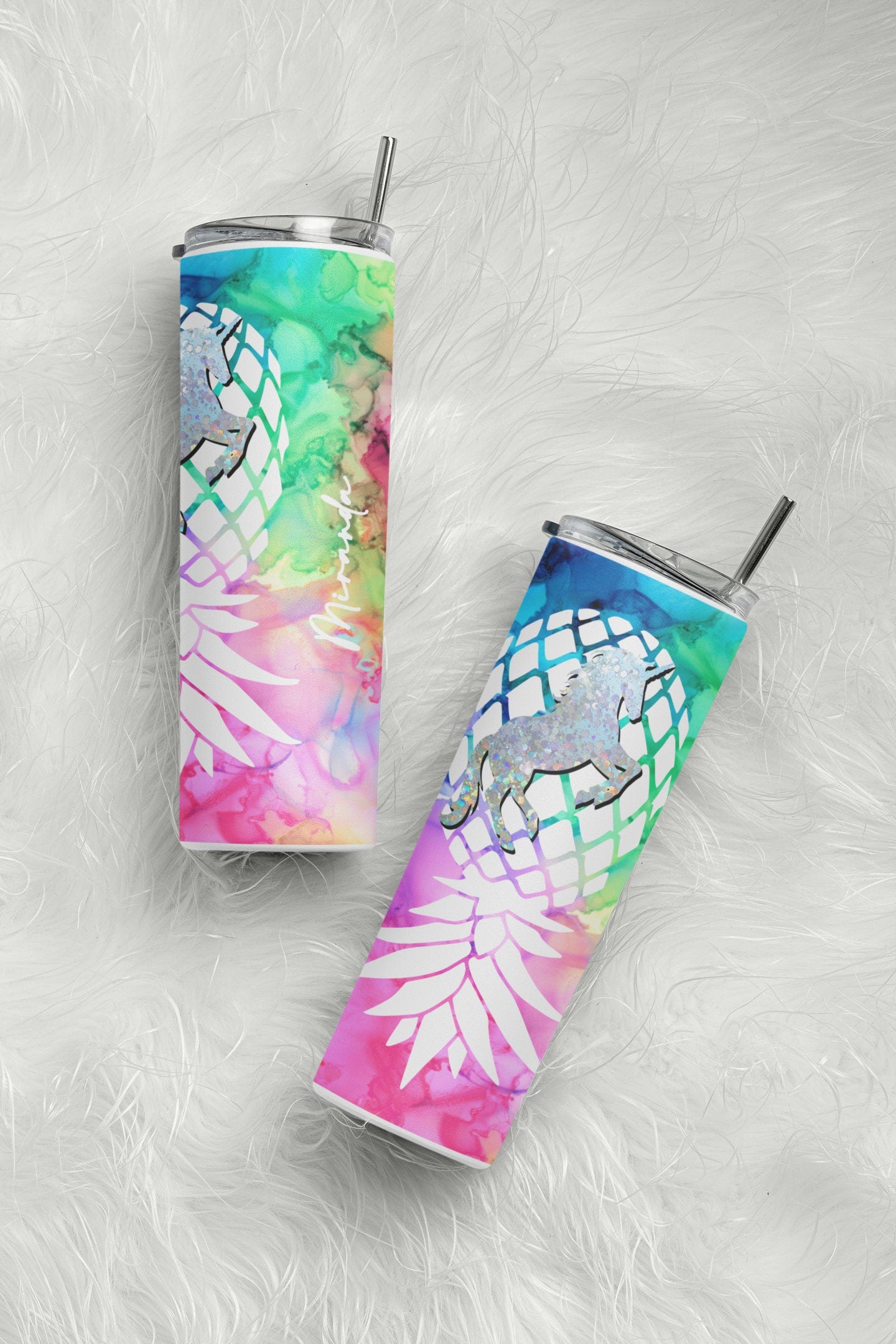 Rainbow Upside Down Pineapple Unicorn Glow Tumbler, Personalized Unicorn 20 oz Tumbler, Unicorn / Swinger / Lifestyle Cup, Gag Gift