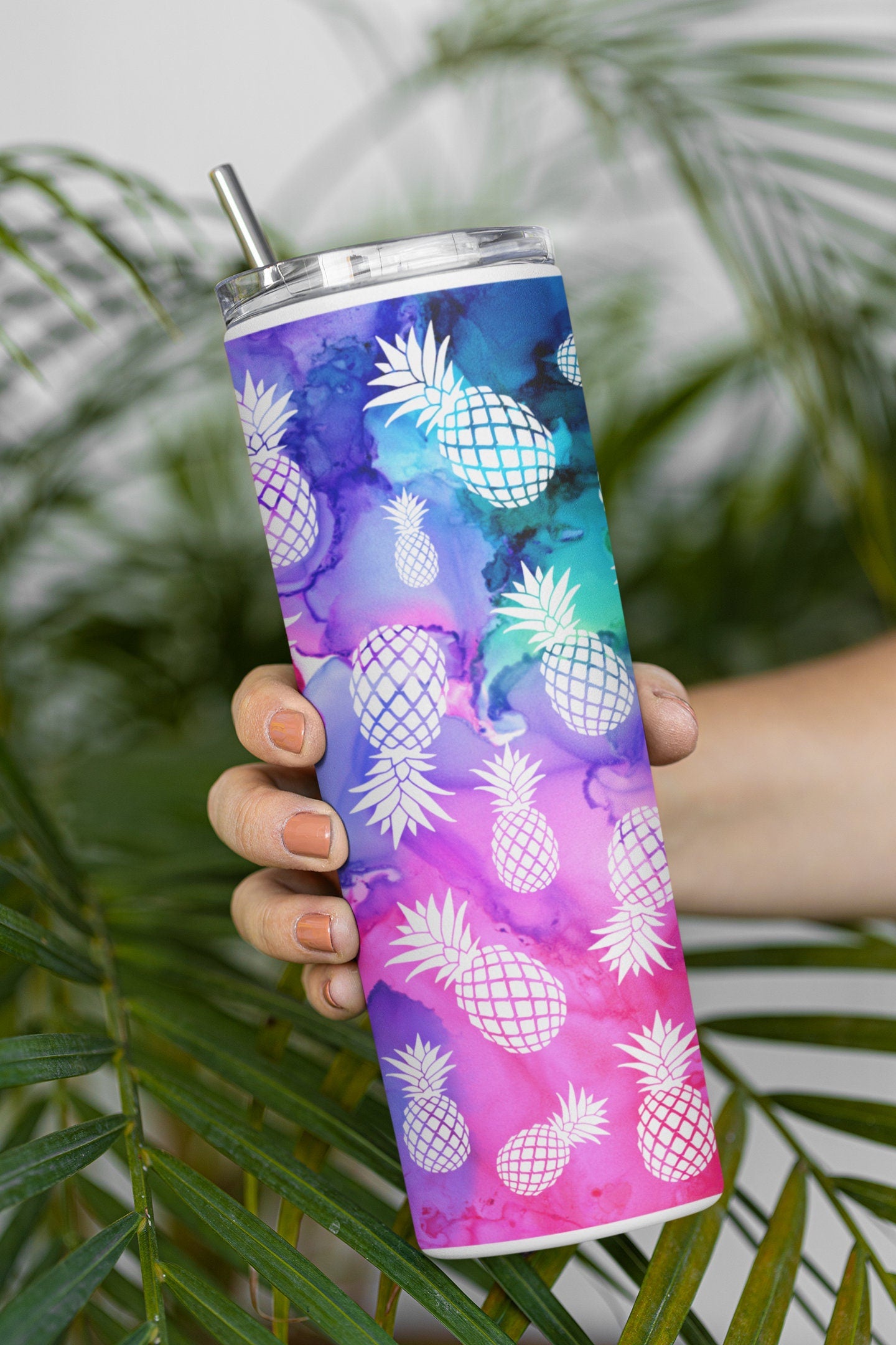 Mini White Upside Down Pineapple Rainbow Tumbler