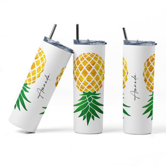 Yellow Upside Down Pineapple Personalized Glow Tumbler - Pineapple Lifestyle Gift