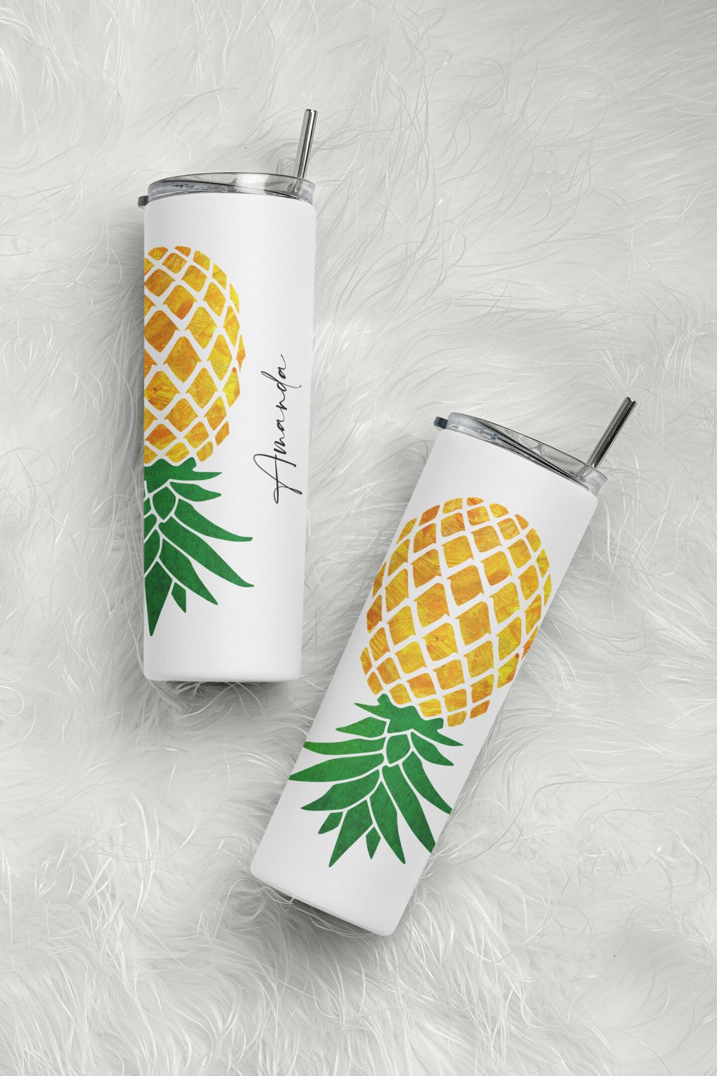 Yellow Upside Down Pineapple Personalized Glow Tumbler - Pineapple Lifestyle Gift