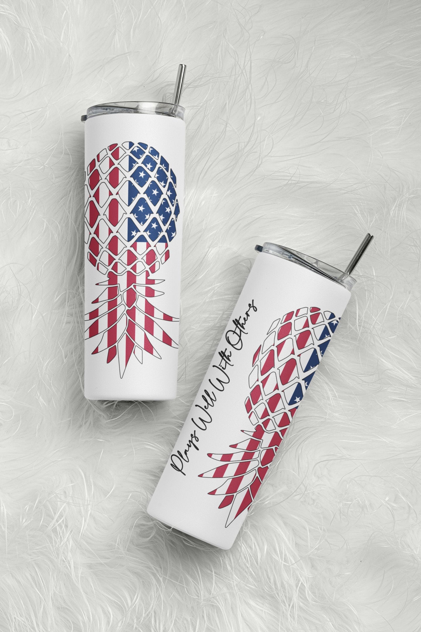 Firefighter Upside Down Pineapple Glow Tumbler - Plays Well With Others Lifestyle Gift - Thin Red Line Flag Pineapple