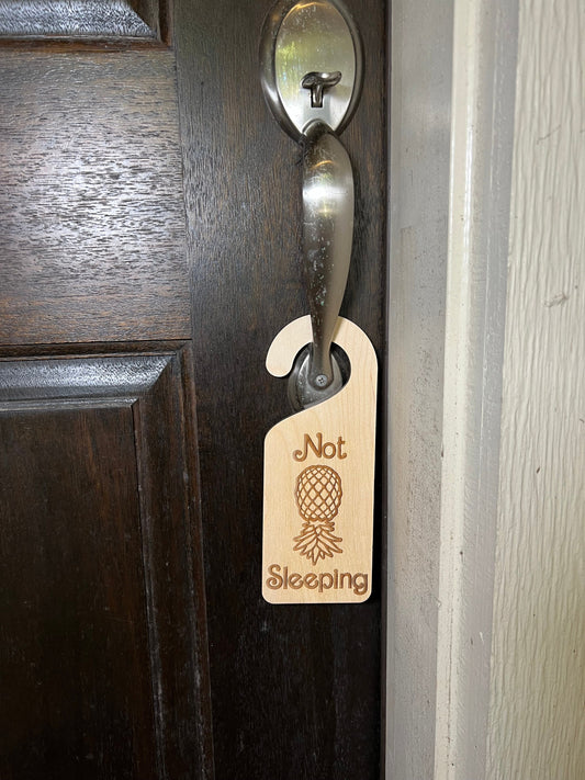 Not Sleeping Upside Down Pineapple Door knob Hanger,   Upside Down Pineapple Door Tag, Swinger / Lifestyle Decor, Naughty Gift