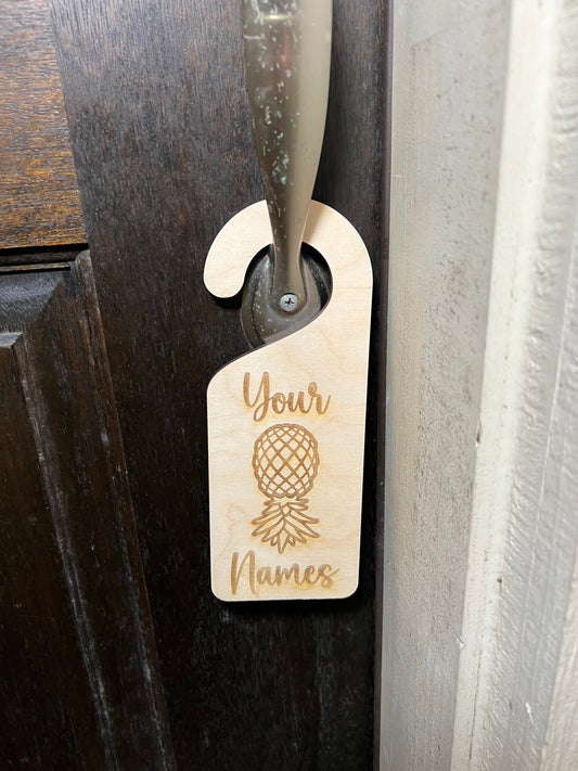 Personalized Swinger Pineapple Door Knob Hanger, Upside Down Pineapple Door Tag, Swinger / Lifestyle Decor, Naughty Personalized Gift