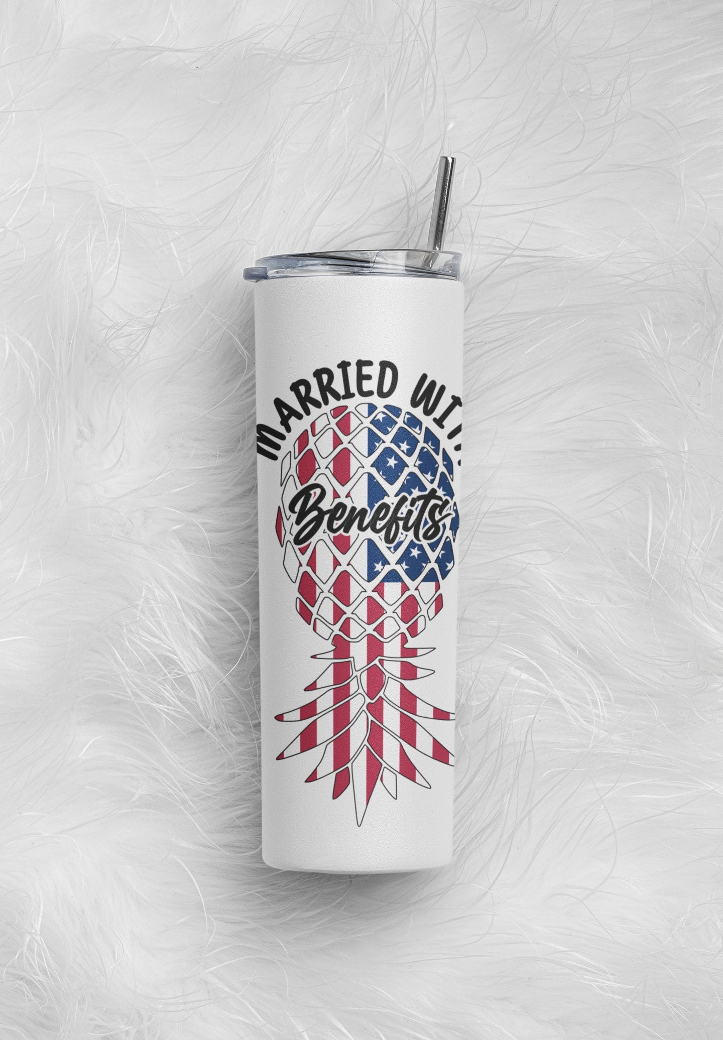 Flag Upside Down Pineapple GLOW Tumbler, Married With Benefits Flag Pineapple Glow Cup, Sublimated 20 oz Lifestyle / Swinger Gift