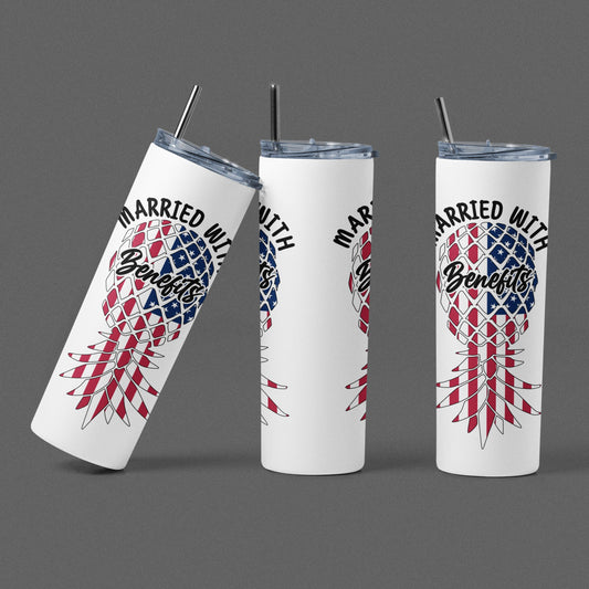 Flag Upside Down Pineapple Tumbler, Married With Benefits Flag Pineapple Cup, Sublimated 20 oz Tumbler Gift, Lifestyle / Swinger Tumbler