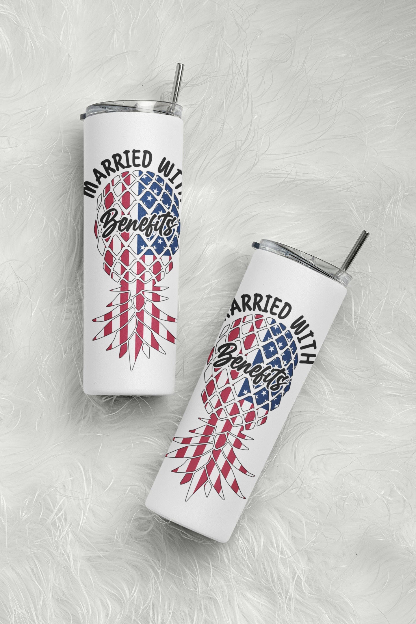 Flag Upside Down Pineapple GLOW Tumbler, Married With Benefits Flag Pineapple Glow Cup, Sublimated 20 oz Lifestyle / Swinger Gift