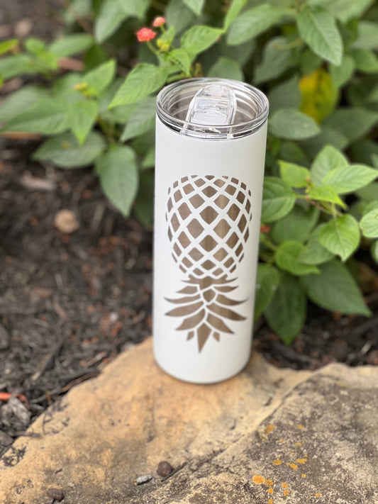 White Upside Down Pineapple Laser Etched Glow Tumbler - Plays Well With Others Lifestyle