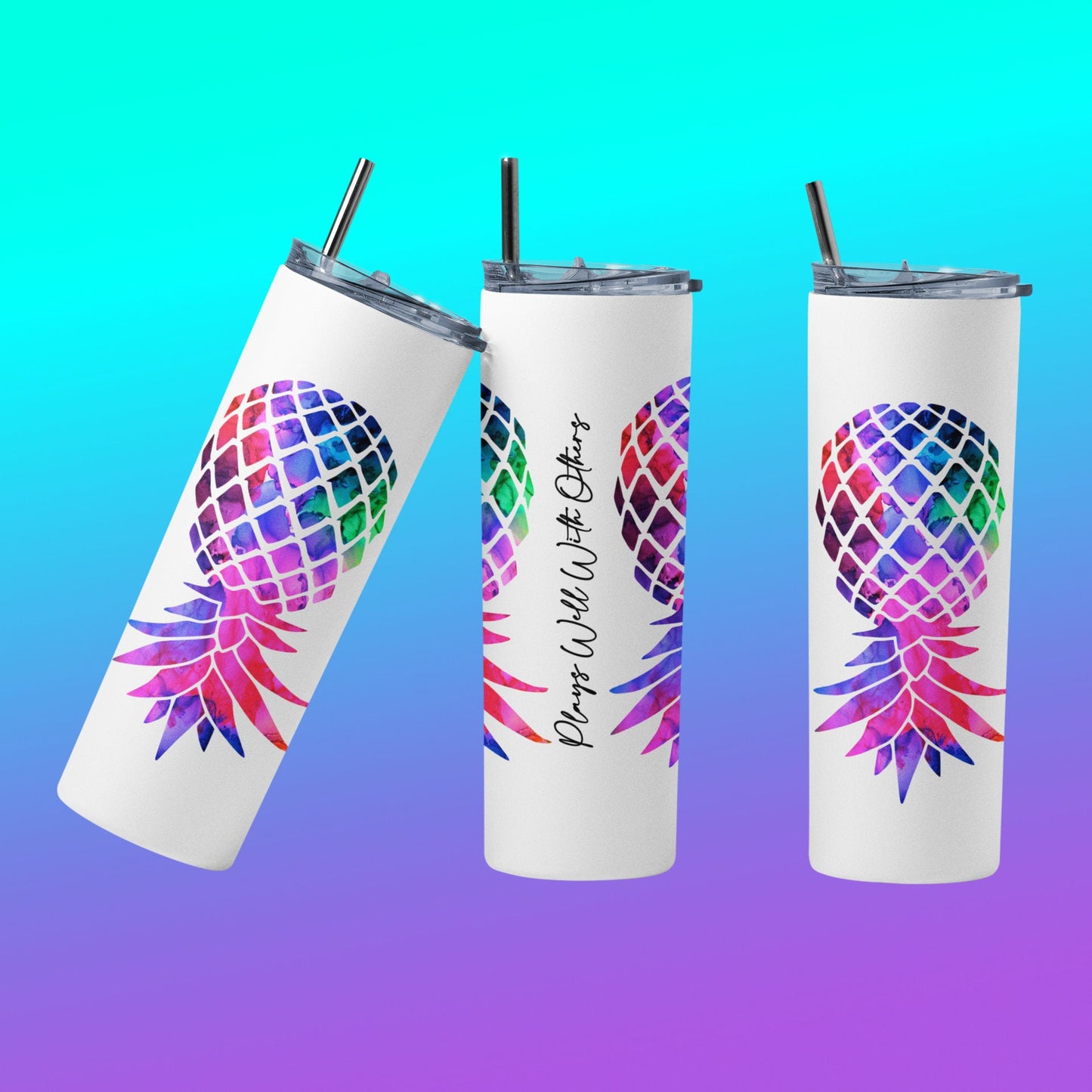 Bi Colored Upside Down Pineapple Personalized Glow Tumbler - Plays Well With Others Bi Lifestyle