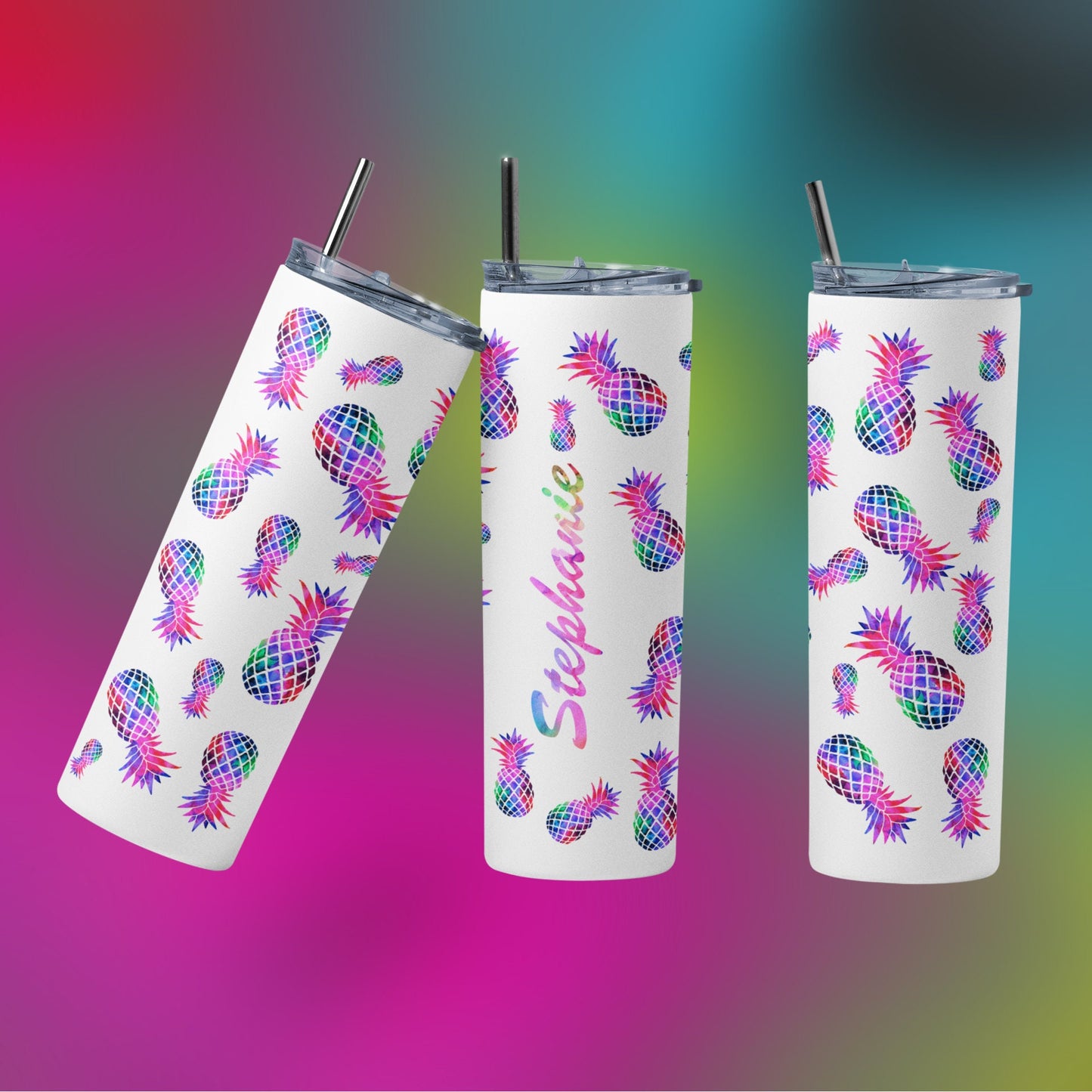 Bi Colored Mini Upside Down Pineapple Personalized Glow Tumbler