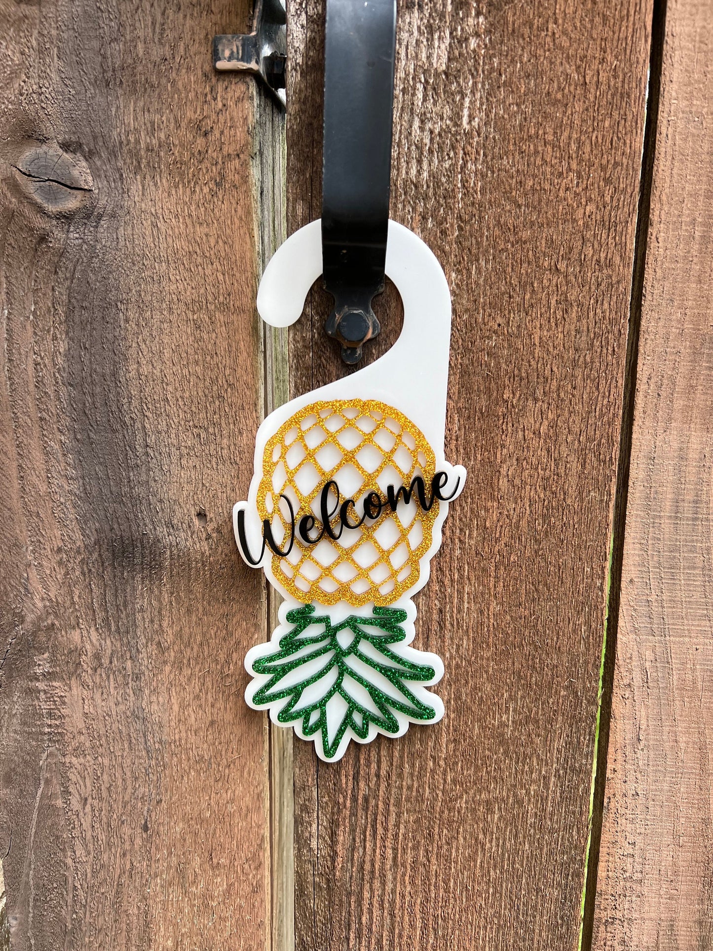 Acrylic Upside Down Pineapple Door Hanger, Glitter Swinger / Lifestyle Door Hanger, Welcome Door Knob Sign, Welcome Gift, Gag Gift