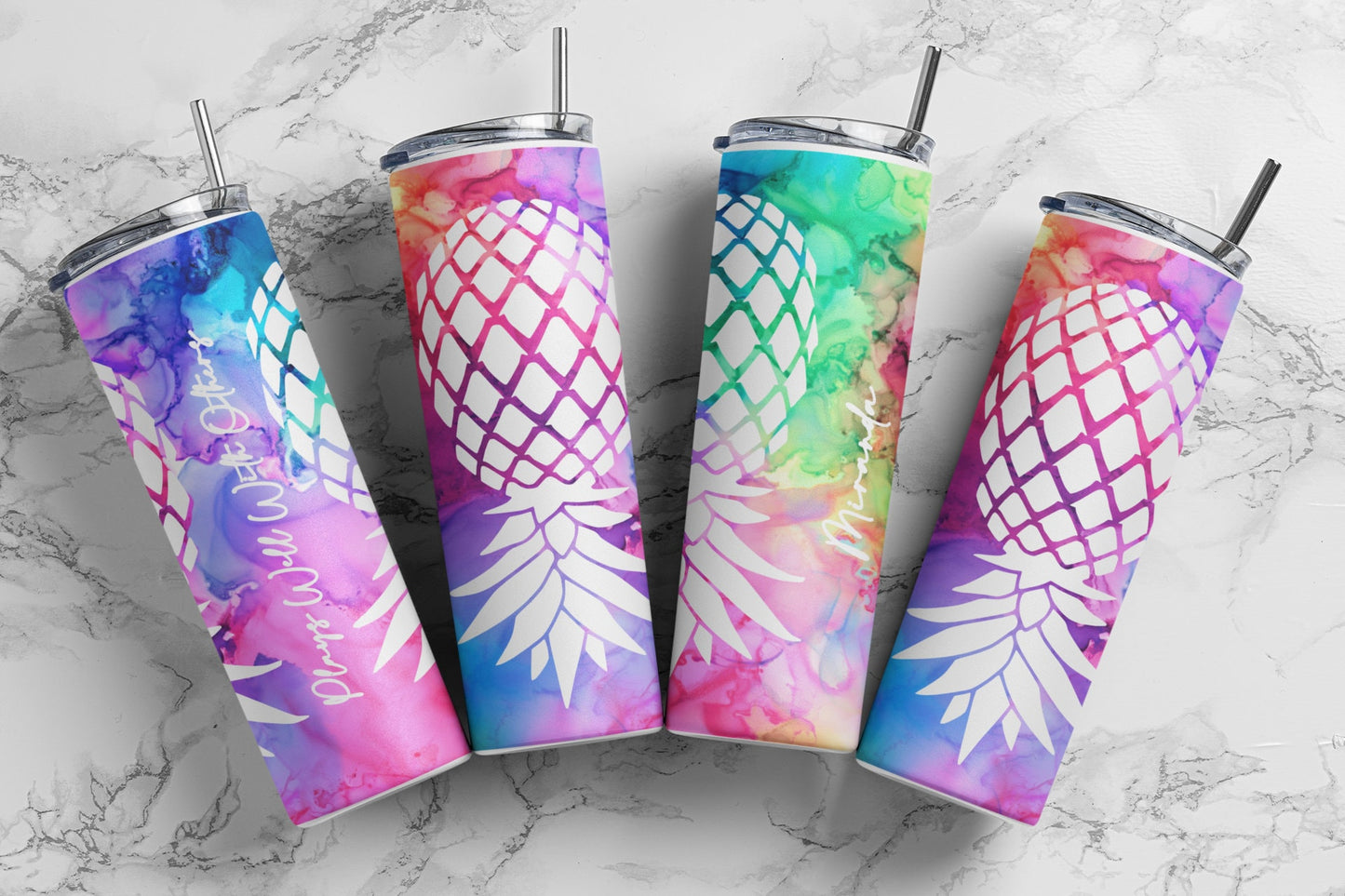 White Upside Down Pineapple Personalized Glow Tumbler - Plays Well With Others Lifestyle Gift