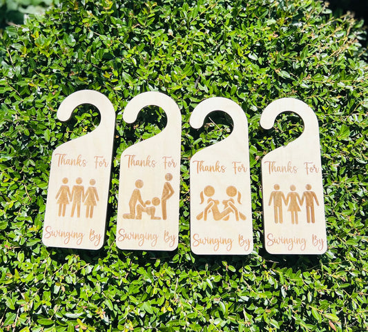 Thanks For Swinging By Door Knob Hanger, Sexual Stick Figure Door Sign, Swinger / Lifestyle Decor, Naughty Gift